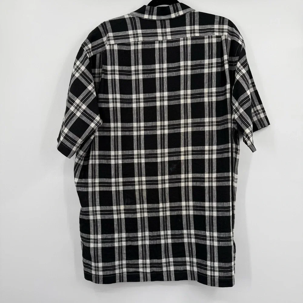Polo Ralph Lauren Shirt Mens Large Black Plaid Clayton Camp Loop Linen